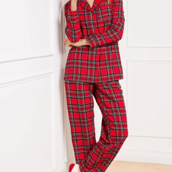 Talbots Womens Small Cotton Flannel Red Green Gold 2 Piece Holiday Pajama Set - Picture 1 of 16